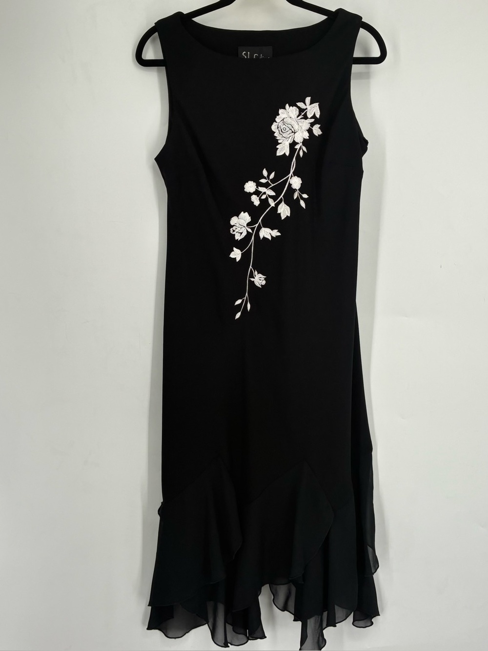Vintage Y2K SL Fashions Black Slip Dress Beaded Witchy Whimsigoth Embroidered